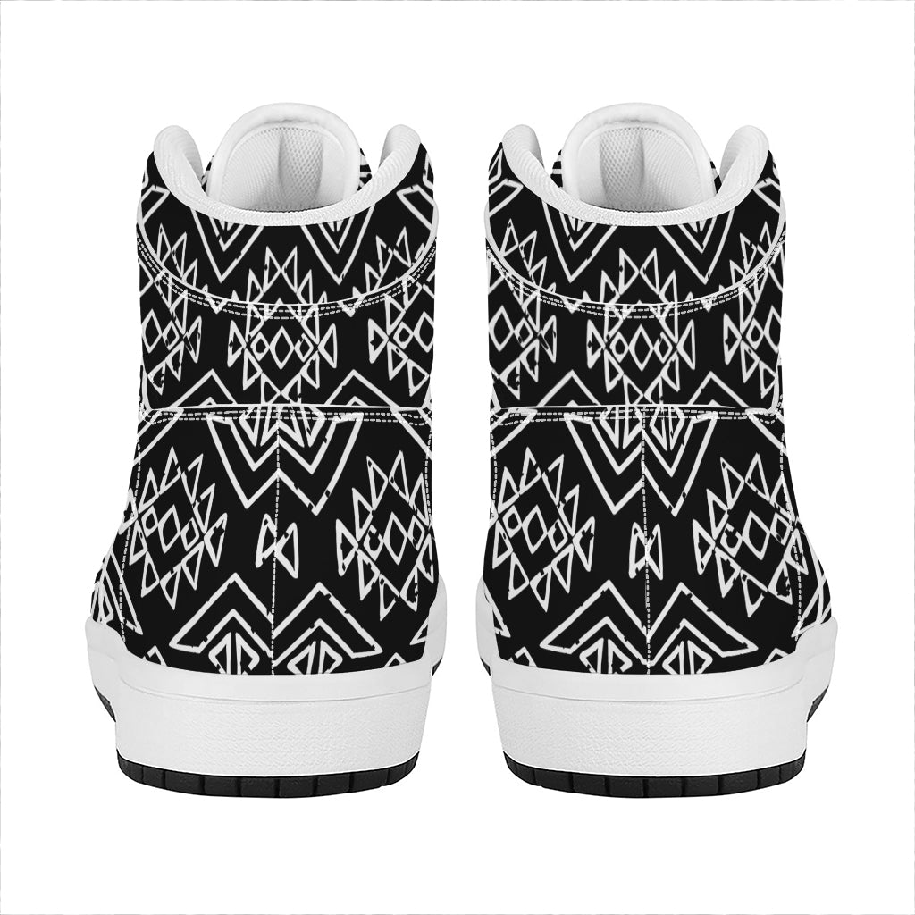 Black Ethnic Aztec Pattern Print High Top Leather Sneakers