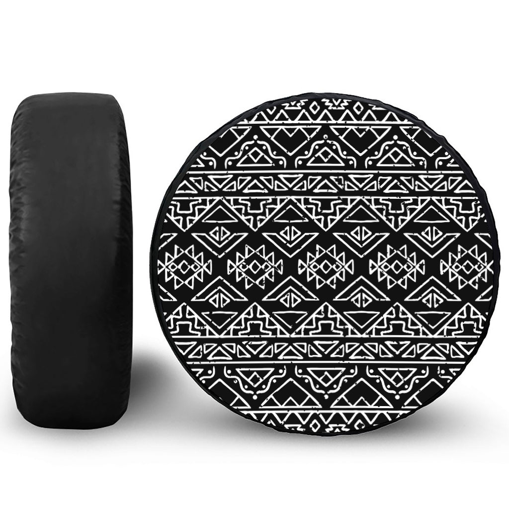 Black Ethnic Aztec Pattern Print Tire Cover