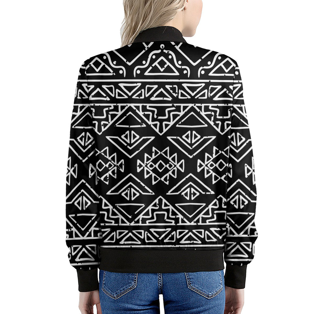 Black Ethnic Aztec Pattern Print Women's Bomber Jacket