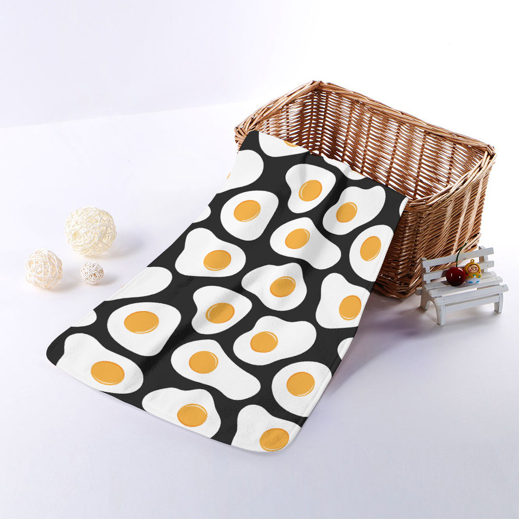 Black Fried Eggs Pattern Print Towel