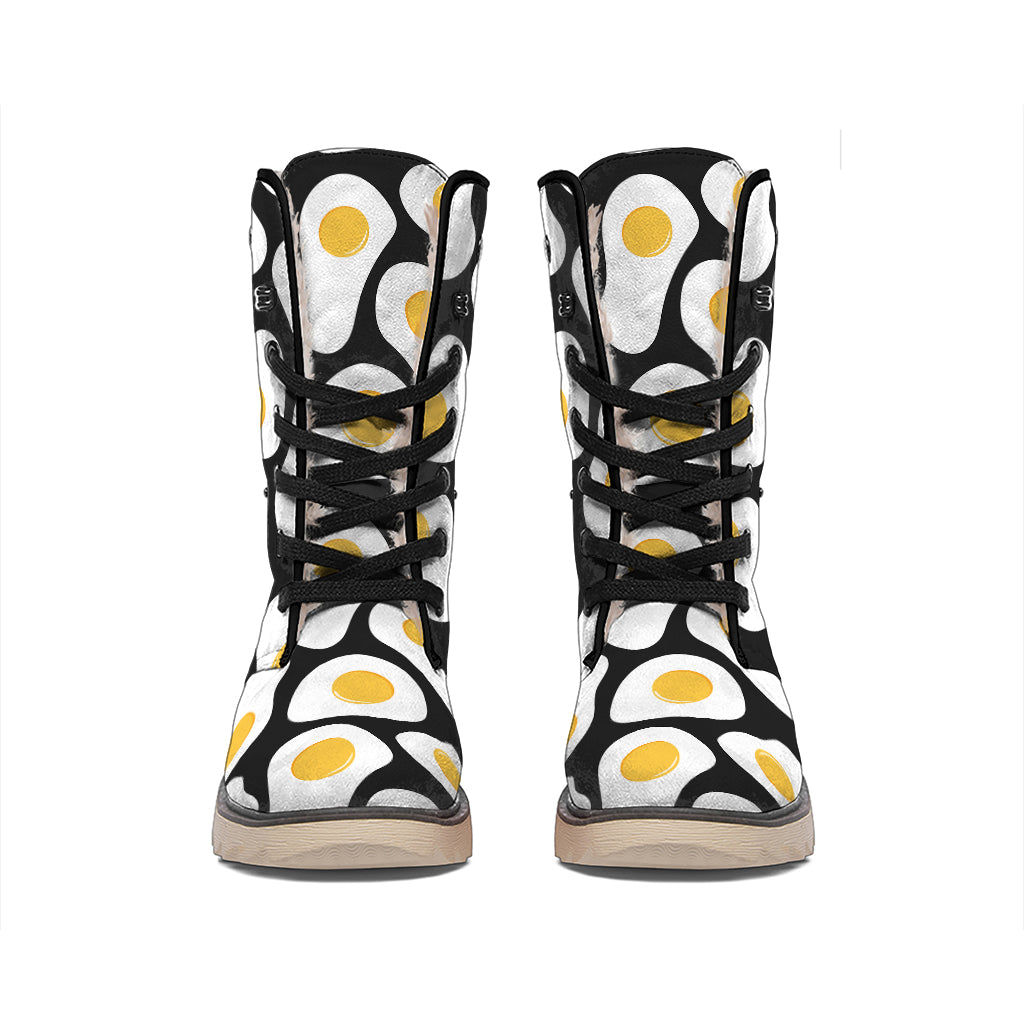 Black Fried Eggs Pattern Print Winter Boots