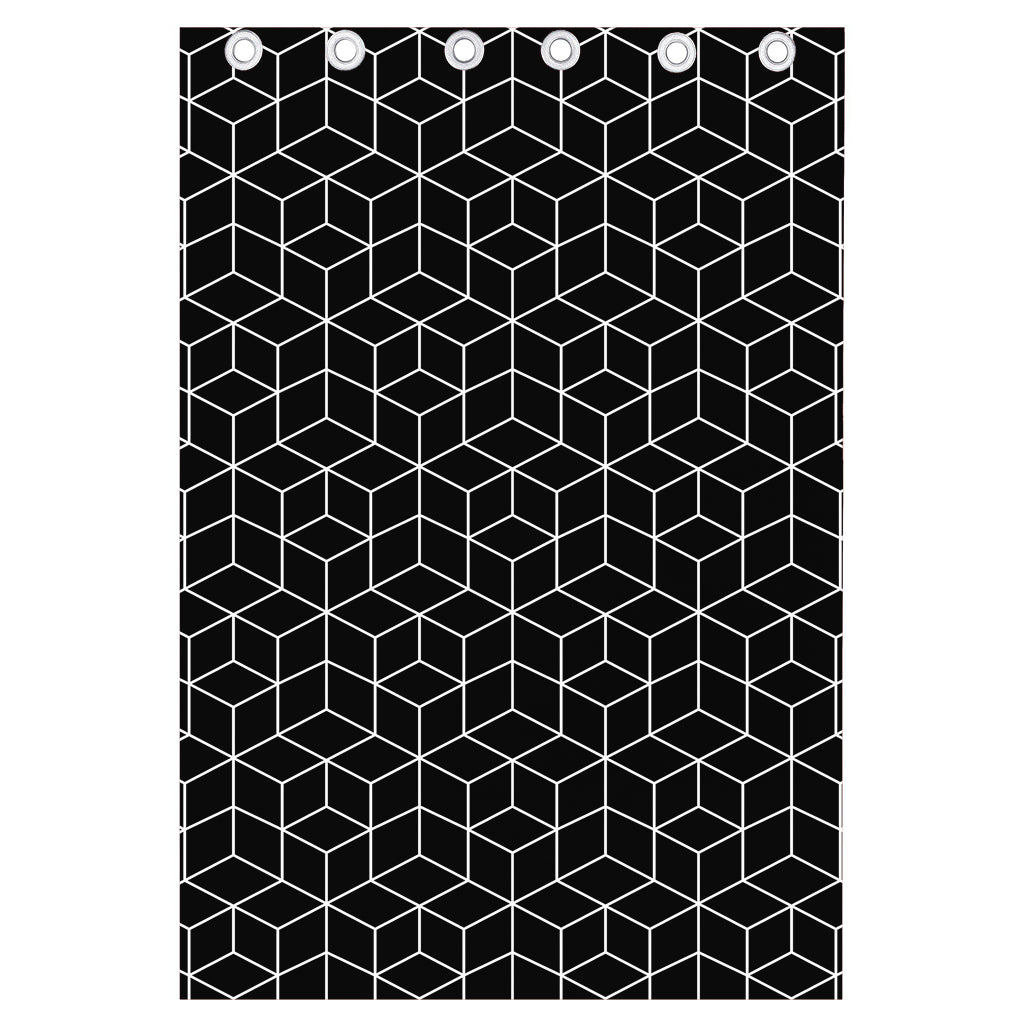 Black Geometric Cube Shape Pattern Print Curtain