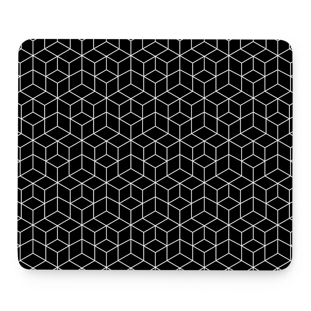 Black Geometric Cube Shape Pattern Print Mouse Pad
