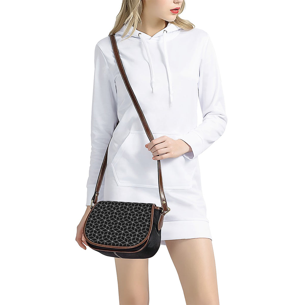 Black Geometric Cube Shape Pattern Print Saddle Bag