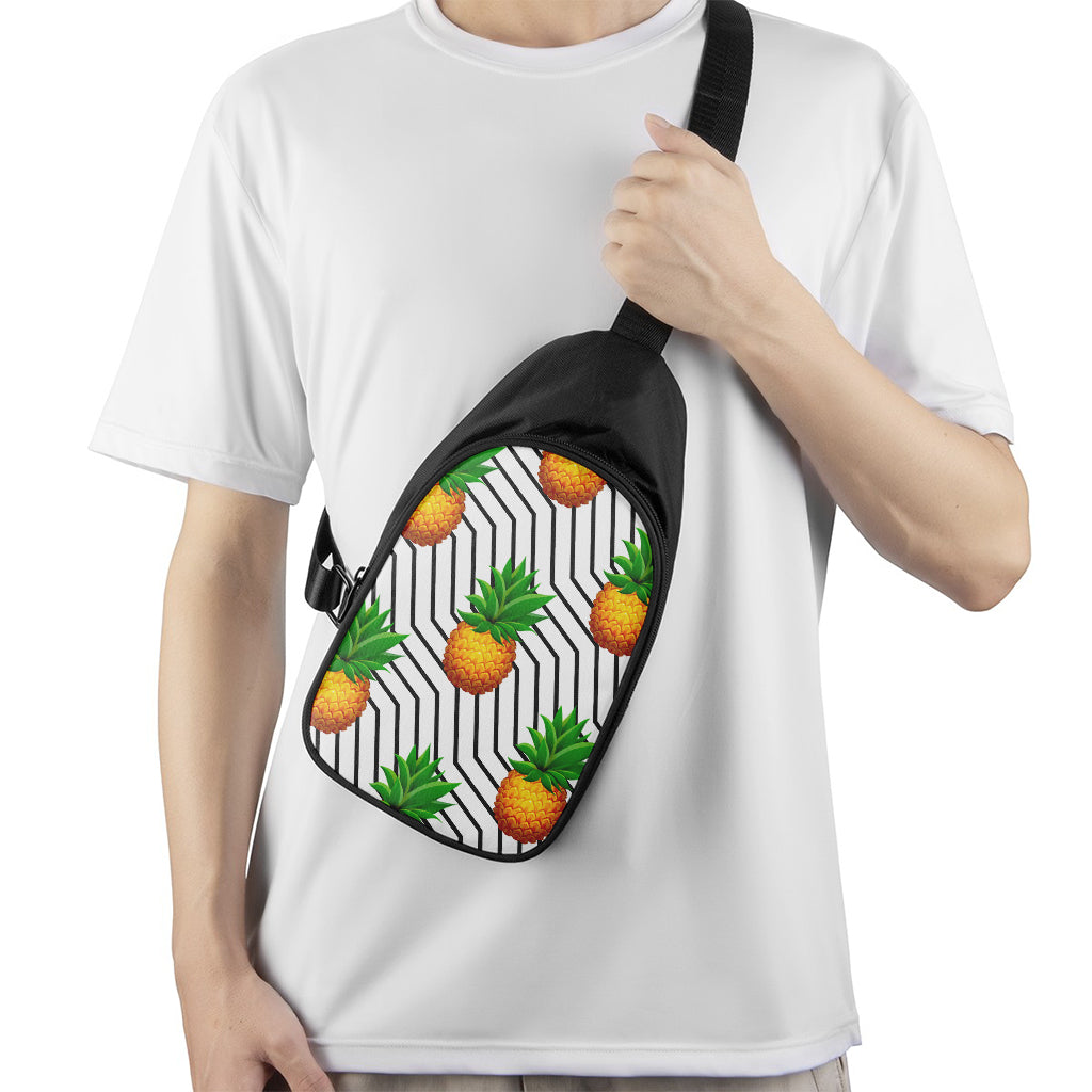 Black Geometric Pineapple Pattern Print Chest Bag