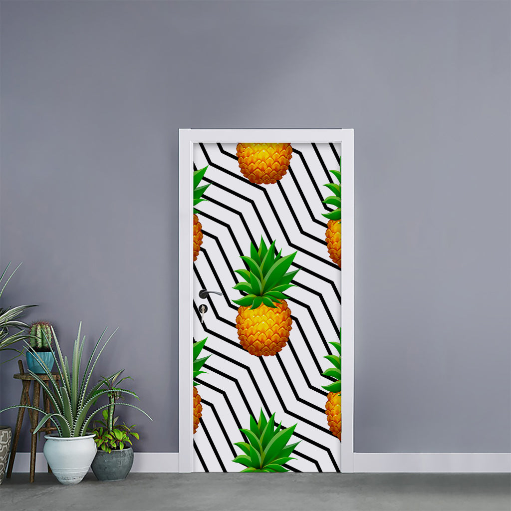 Black Geometric Pineapple Pattern Print Door Sticker