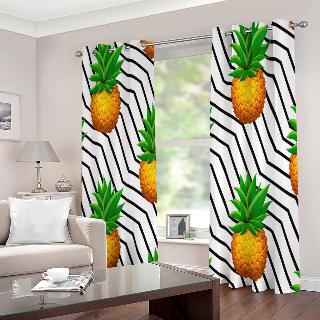 Black Geometric Pineapple Pattern Print Extra Wide Grommet Curtains