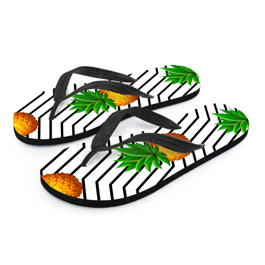 Black Geometric Pineapple Pattern Print Flip Flops