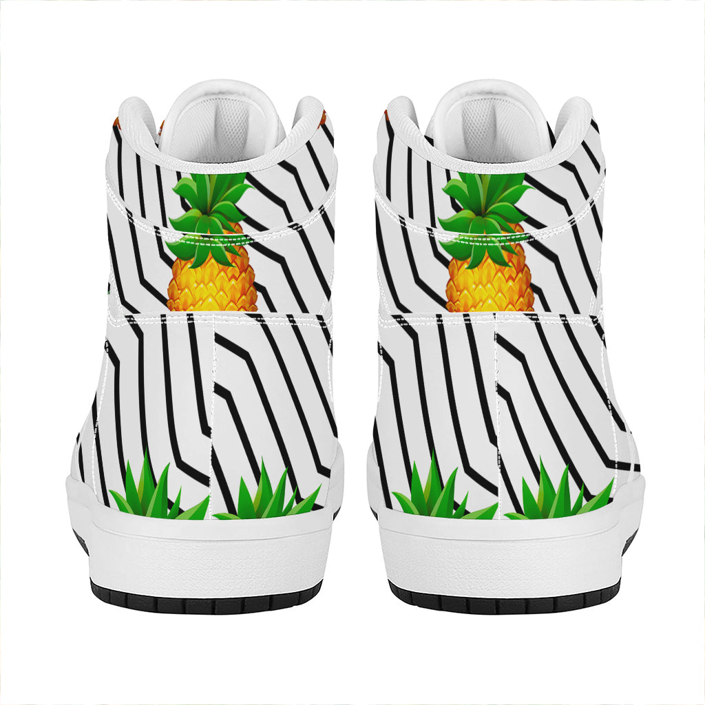 Black Geometric Pineapple Pattern Print High Top Leather Sneakers
