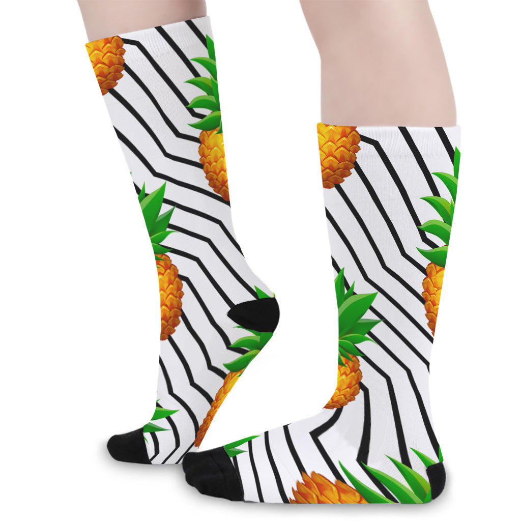 Black Geometric Pineapple Pattern Print Long Socks