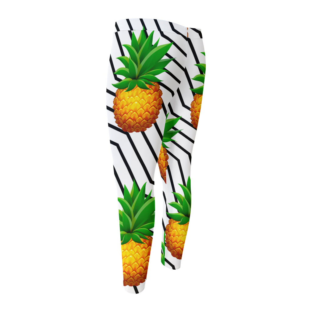 Black Geometric Pineapple Pattern Print Men's Compression Pants