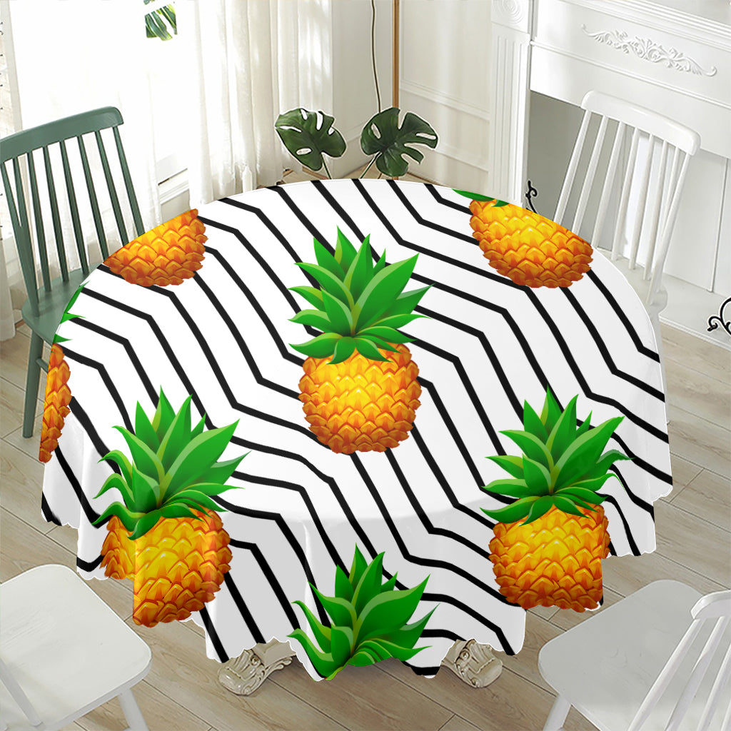 Black Geometric Pineapple Pattern Print Waterproof Round Tablecloth