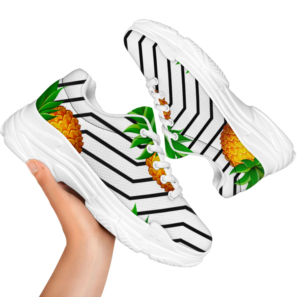 Black Geometric Pineapple Pattern Print White Chunky Shoes