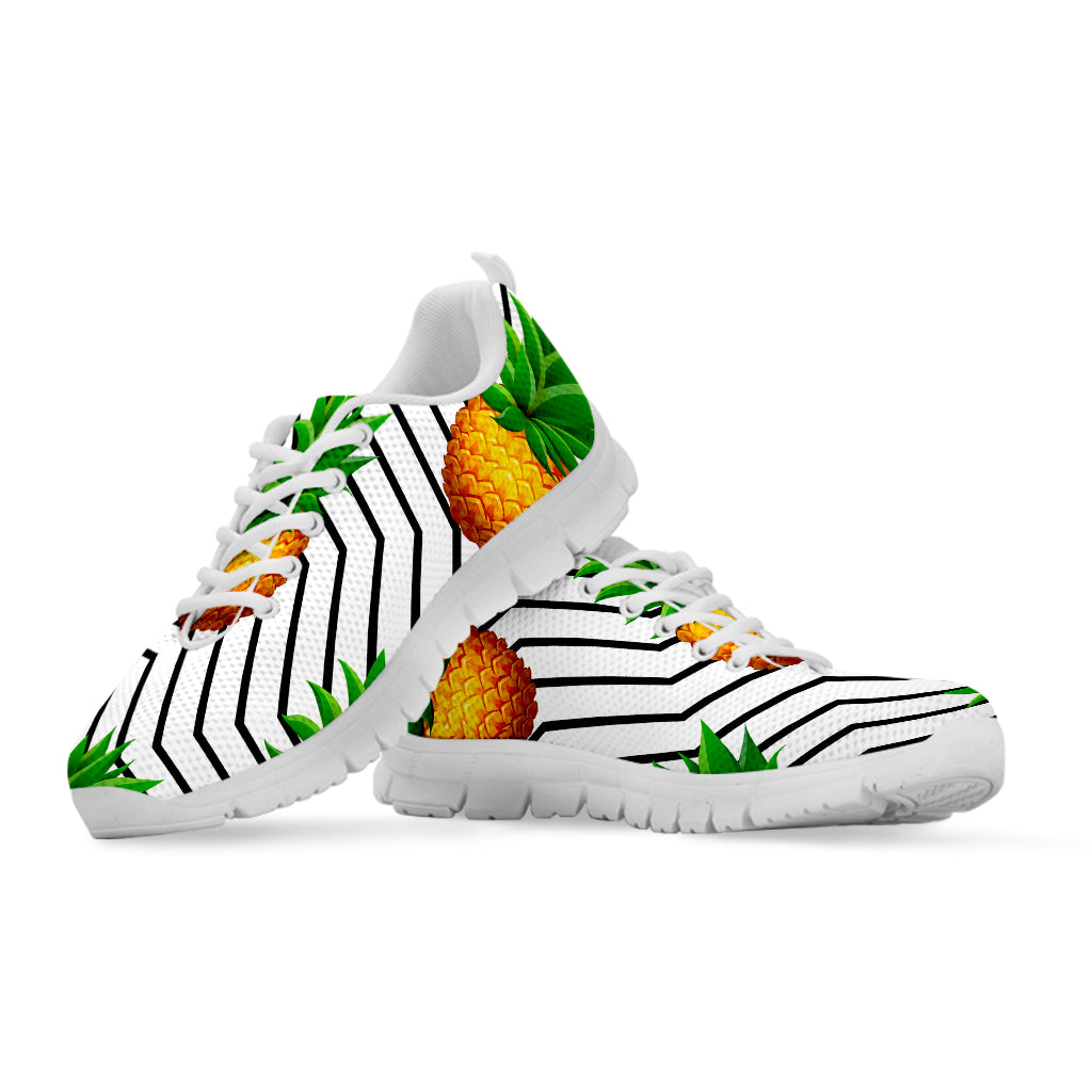 Black Geometric Pineapple Pattern Print White Running Shoes
