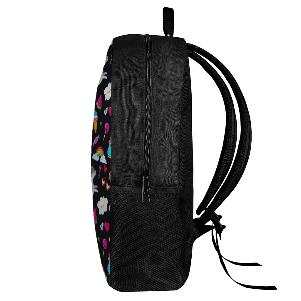 Black Girly Unicorn Pattern Print 17 Inch Backpack