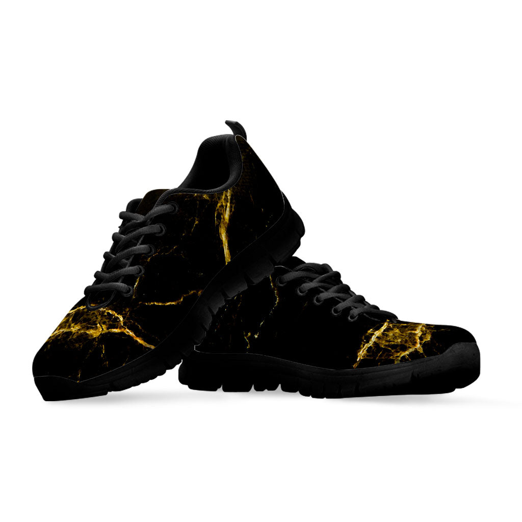 Black Gold Marble Print Black Running Shoes