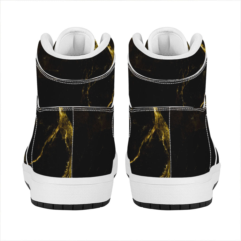 Black Gold Marble Print High Top Leather Sneakers