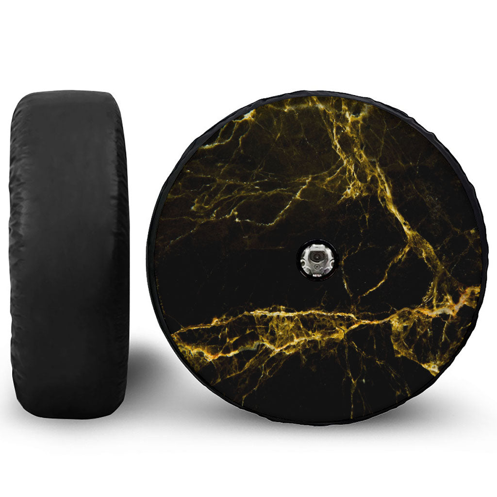 Black Gold Marble Print Tire Cover With Camera Hole