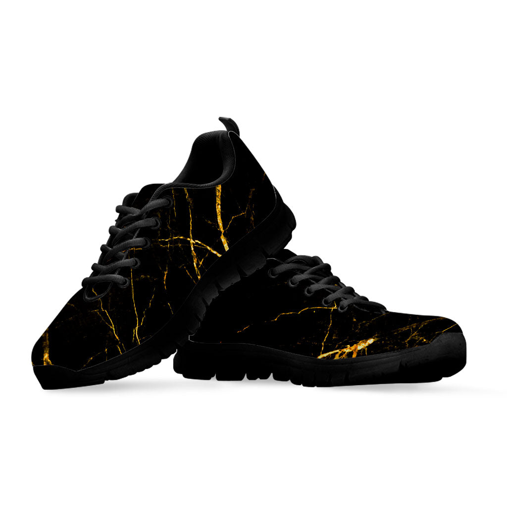 Black Gold Scratch Marble Print Black Running Shoes