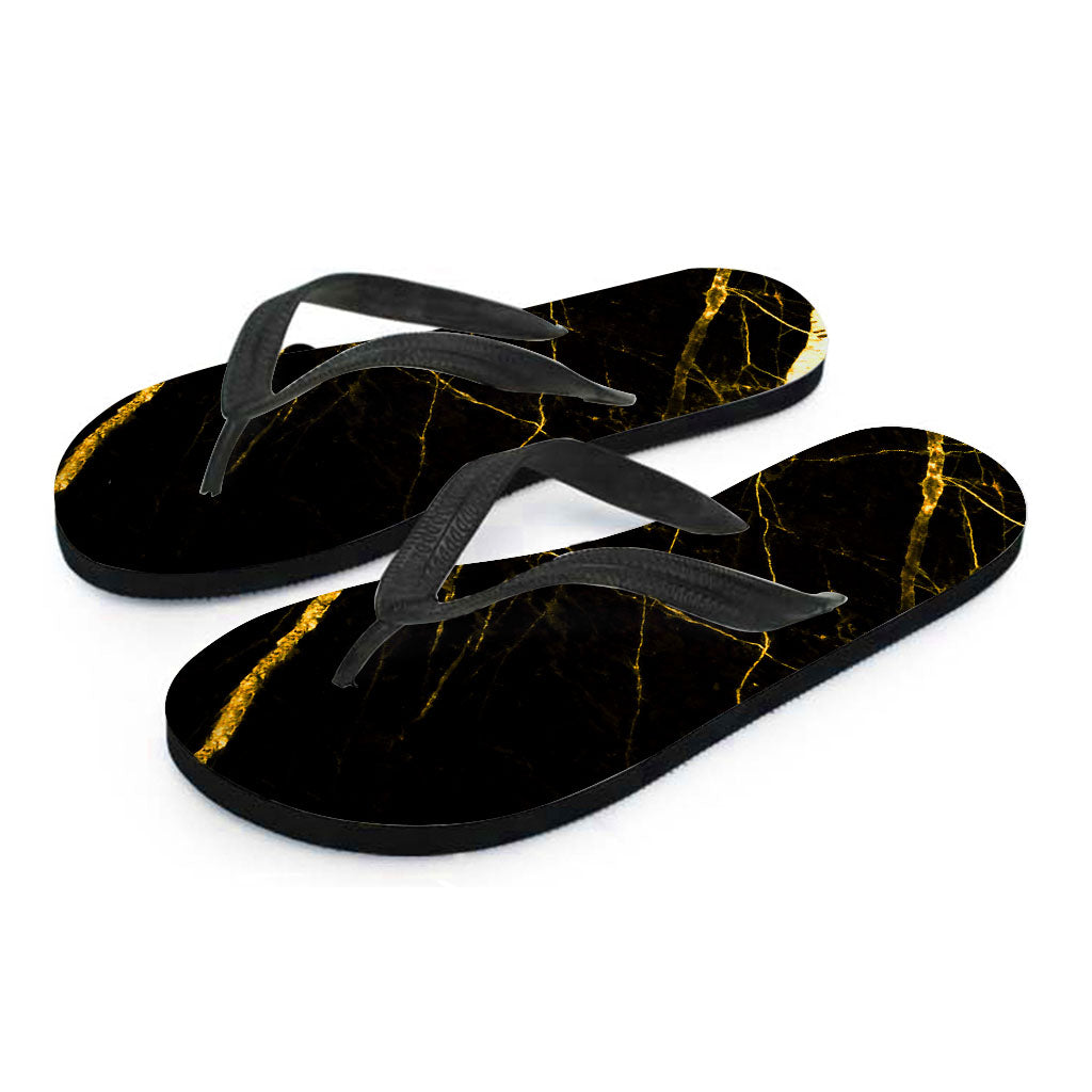 Black Gold Scratch Marble Print Flip Flops