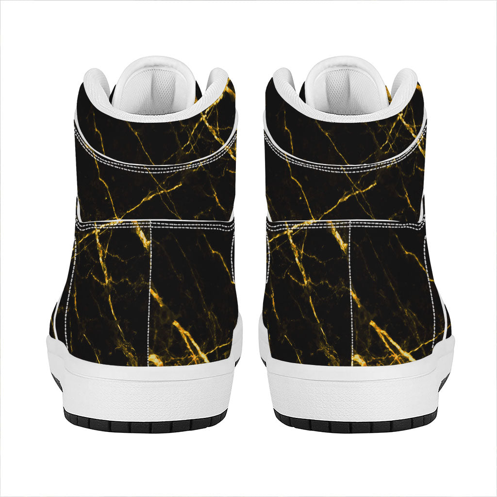 Black Gold Scratch Marble Print High Top Leather Sneakers
