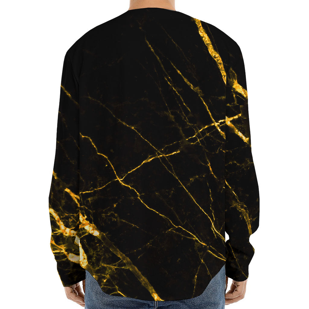 Black Gold Scratch Marble Print Long Sleeve Baseball Jersey