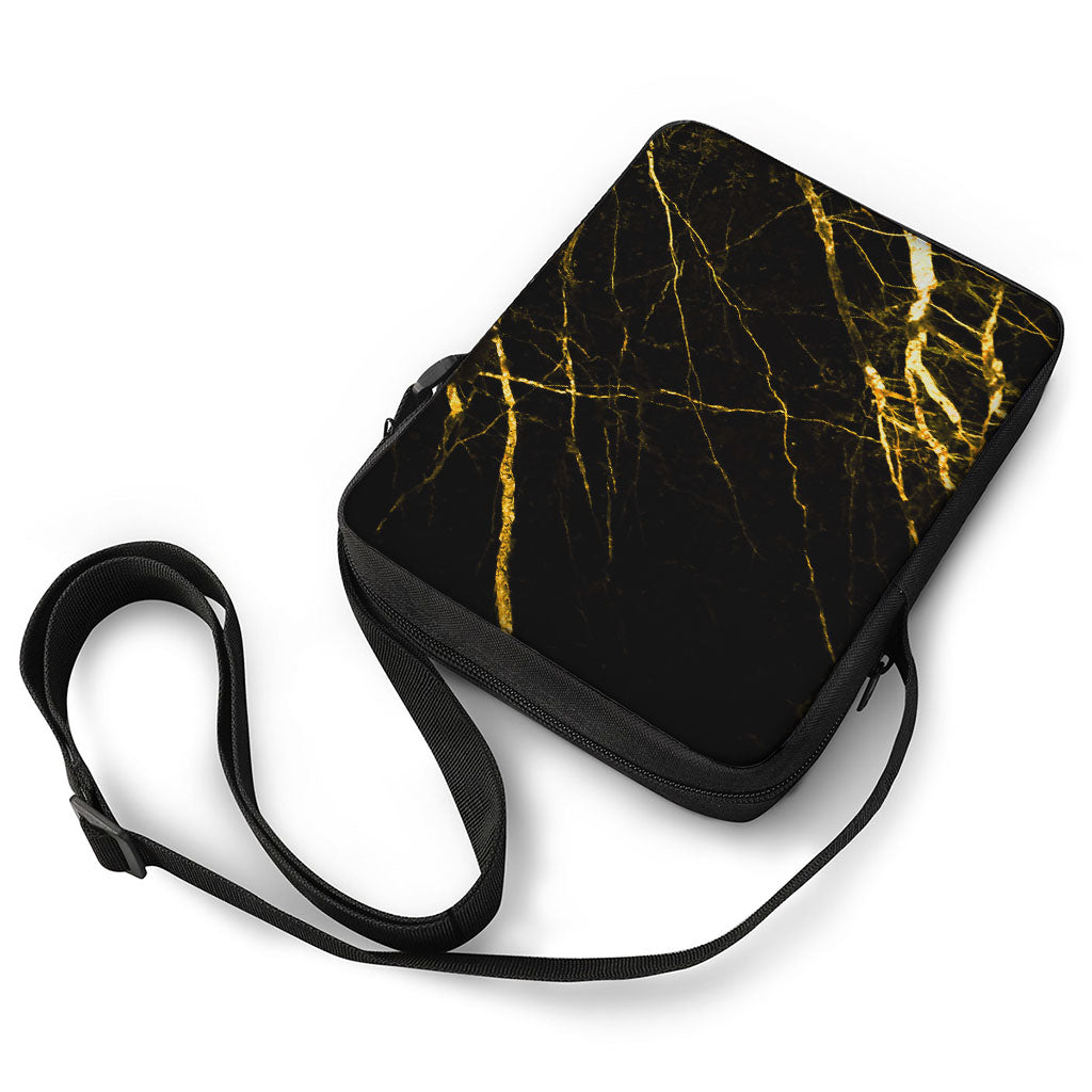 Black Gold Scratch Marble Print Rectangular Crossbody Bag