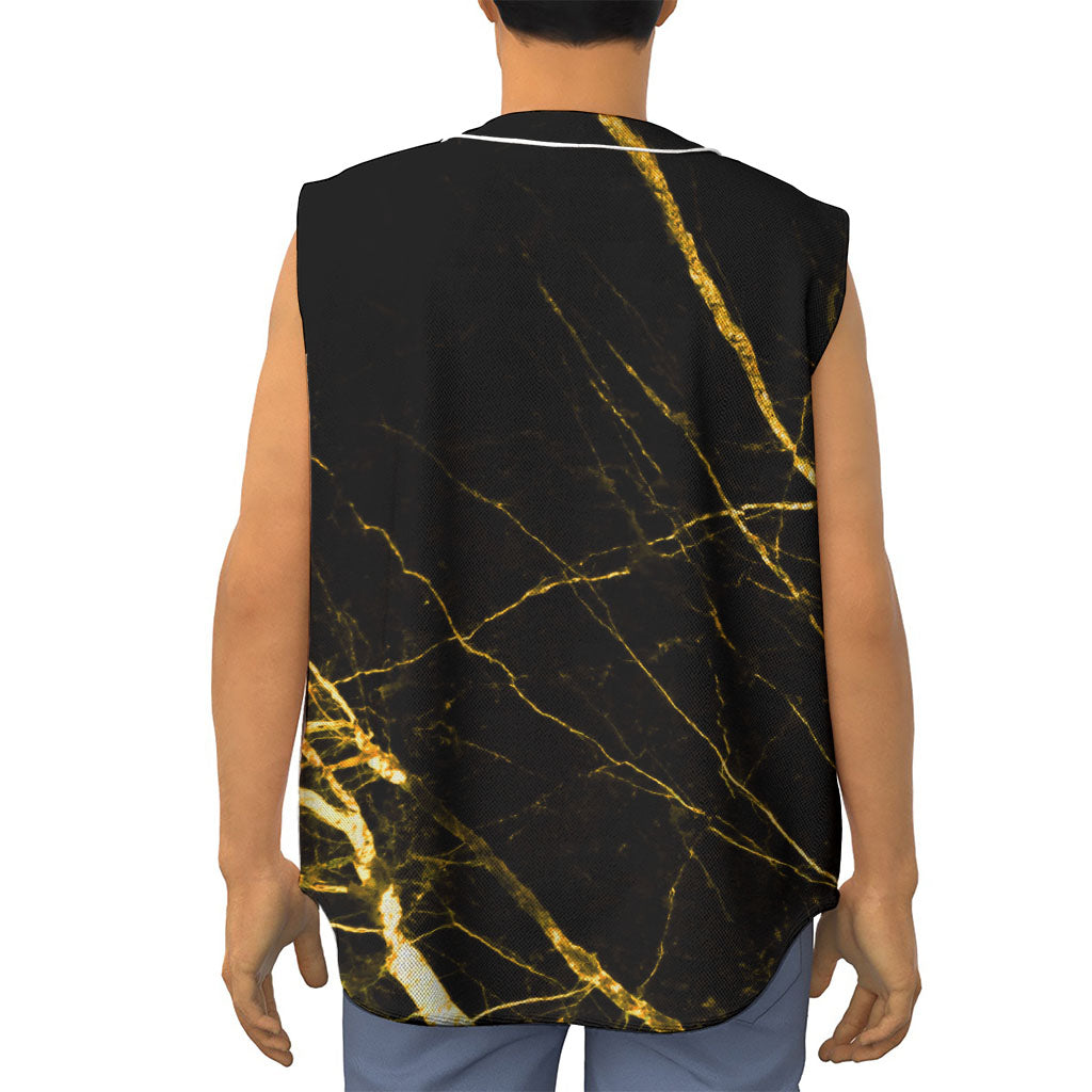Black Gold Scratch Marble Print Sleeveless Baseball Jersey