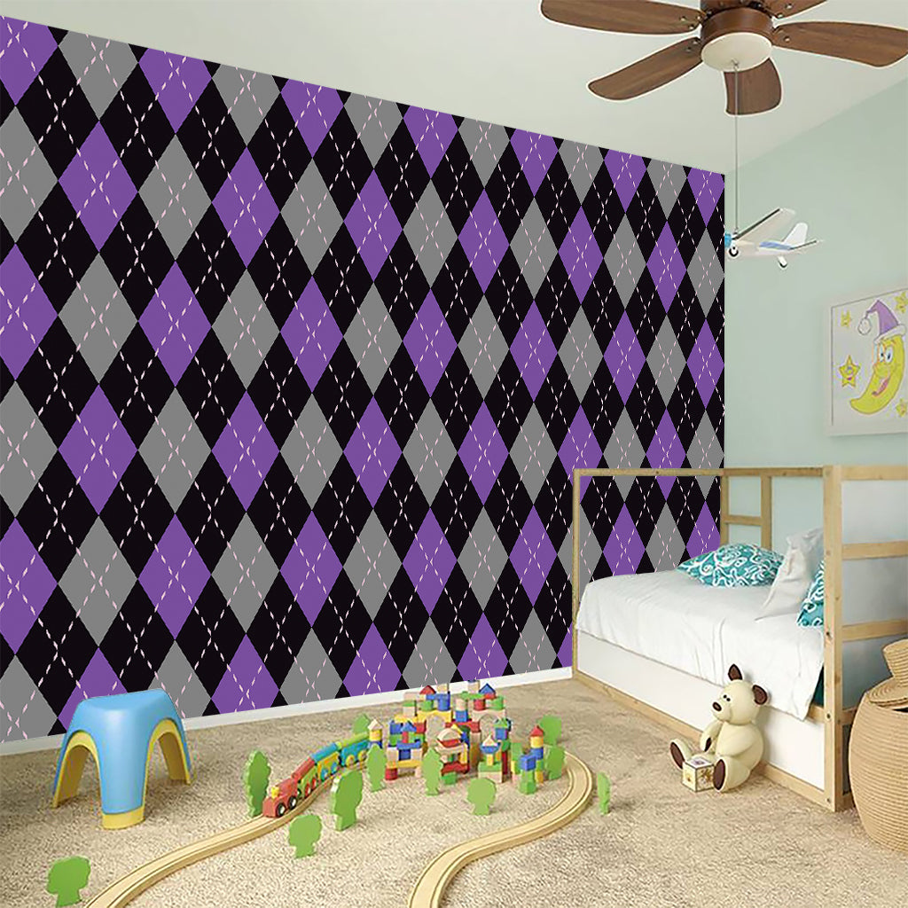 Black Grey And Purple Argyle Print Wall Sticker