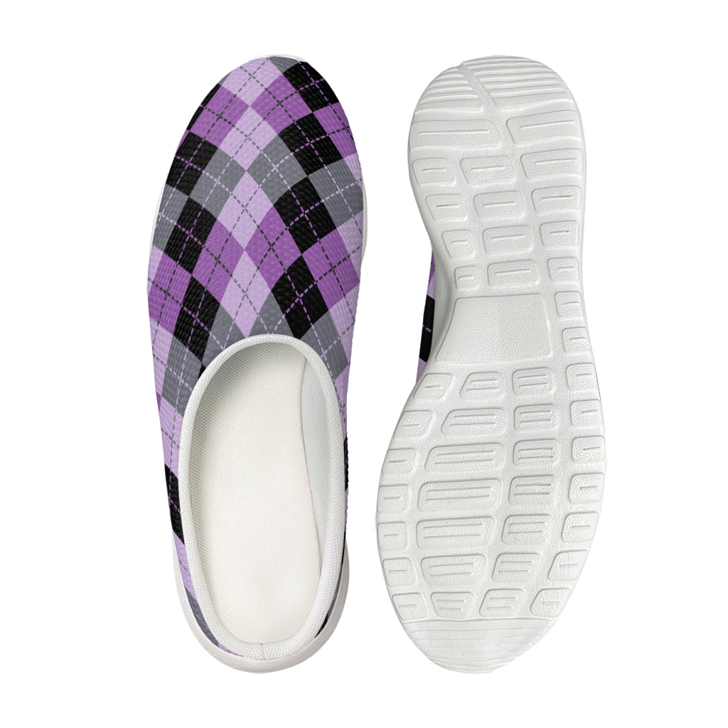 Black Grey And Violet Argyle Print Mesh Casual Shoes