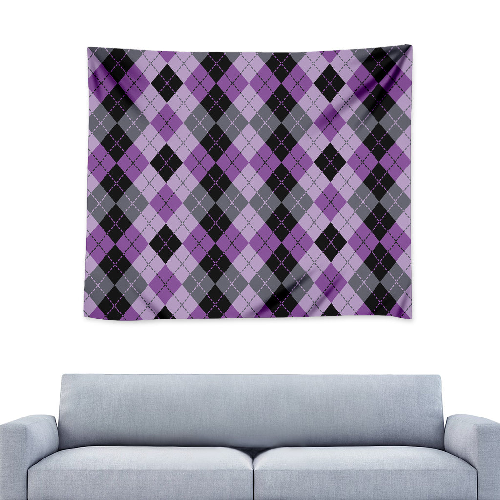 Black Grey And Violet Argyle Print Tapestry