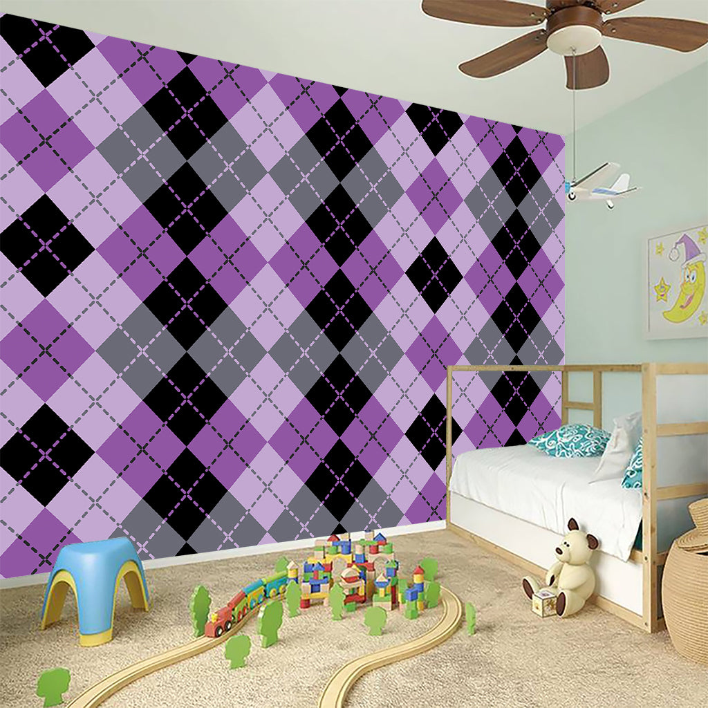 Black Grey And Violet Argyle Print Wall Sticker