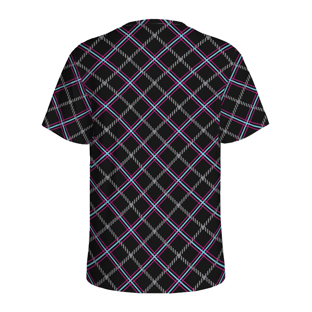 Black Grey Blue And Pink Tartan Print Men's Sports T-Shirt