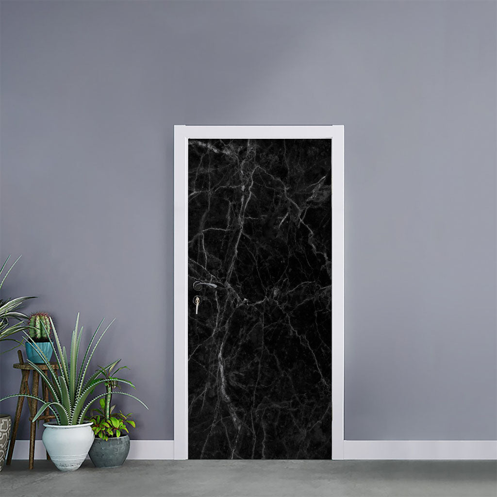 Black Grey Dark Marble Print Door Sticker