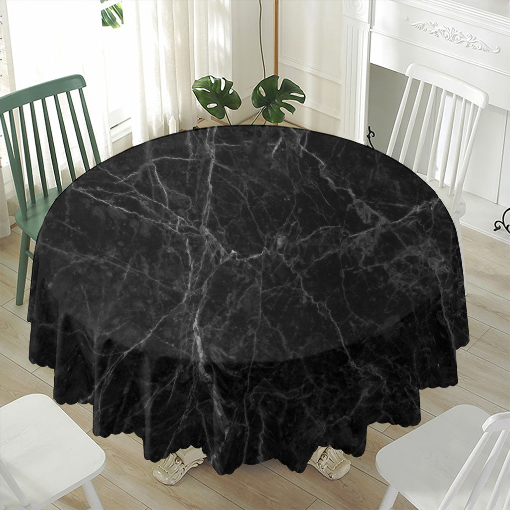 Black Grey Dark Marble Print Waterproof Round Tablecloth