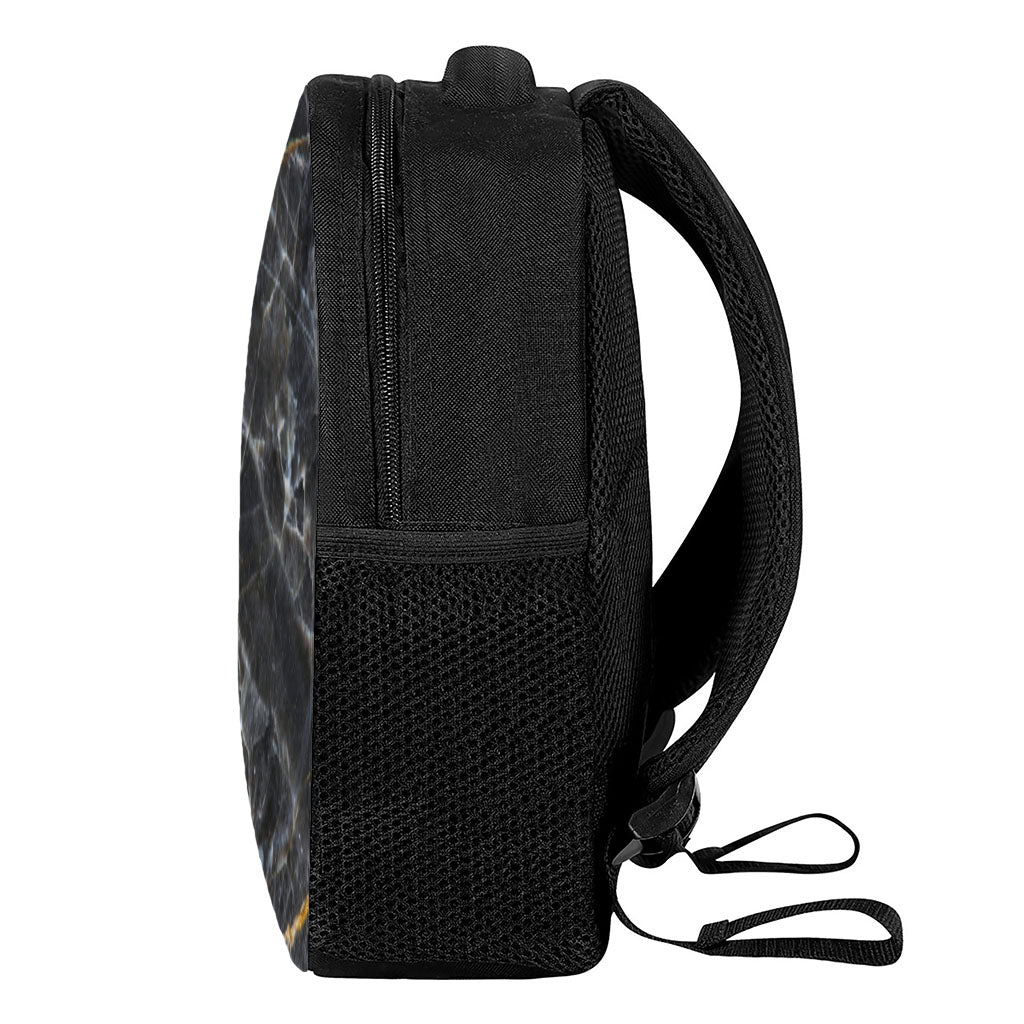 Black Grey Marble Print Casual Backpack