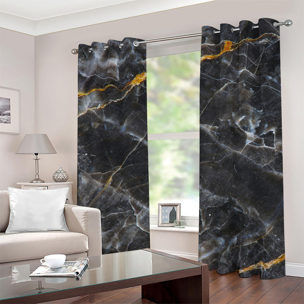 Black Grey Marble Print Grommet Curtains