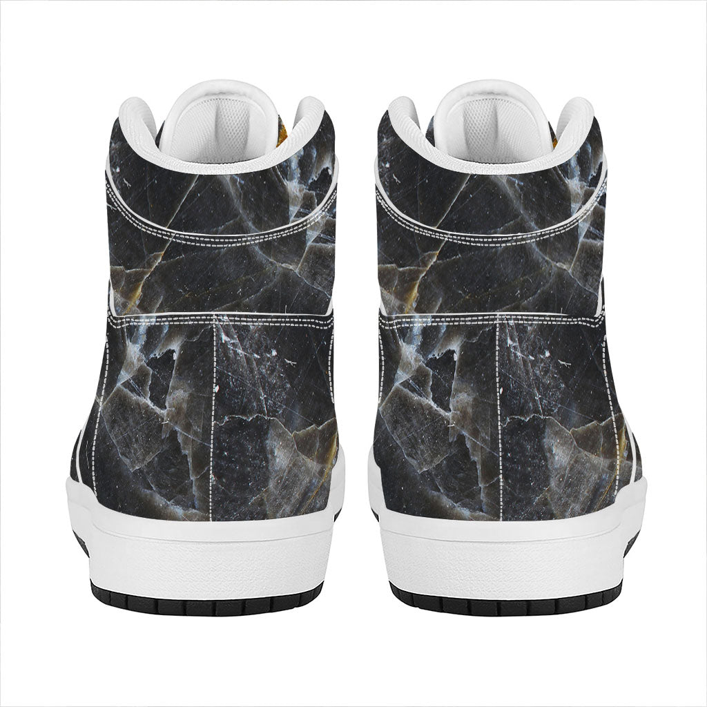 Black Grey Marble Print High Top Leather Sneakers