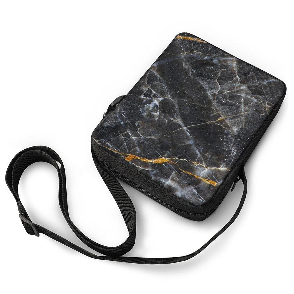 Black Grey Marble Print Rectangular Crossbody Bag