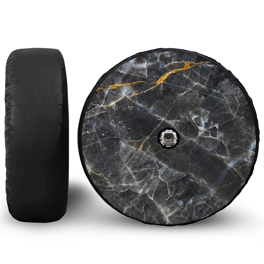 Black Grey Marble Print Tire Cover With Camera Hole