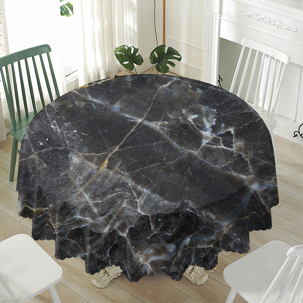Black Grey Marble Print Waterproof Round Tablecloth