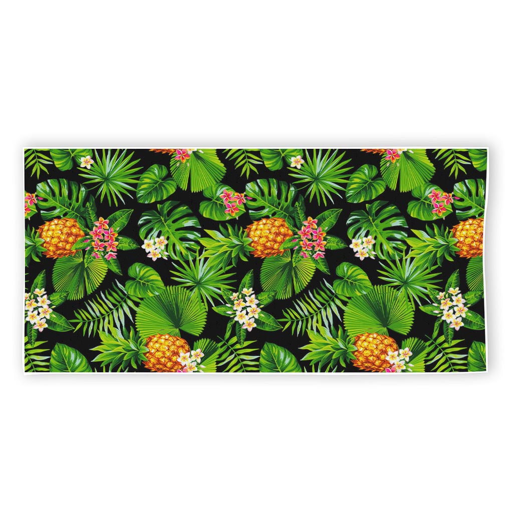Black Hawaiian Pineapple Pattern Print Beach Towel