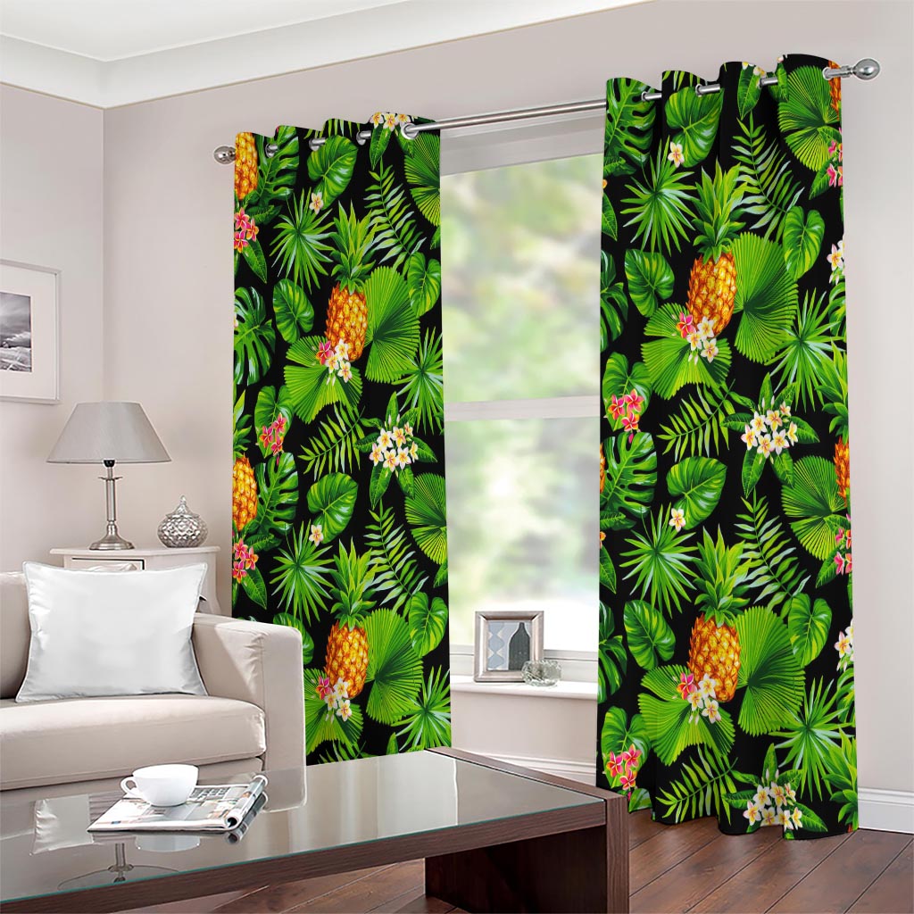 Black Hawaiian Pineapple Pattern Print Extra Wide Grommet Curtains