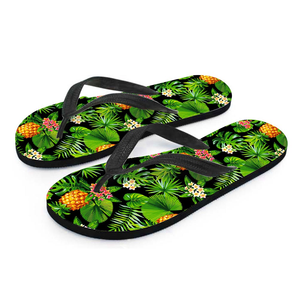Black Hawaiian Pineapple Pattern Print Flip Flops