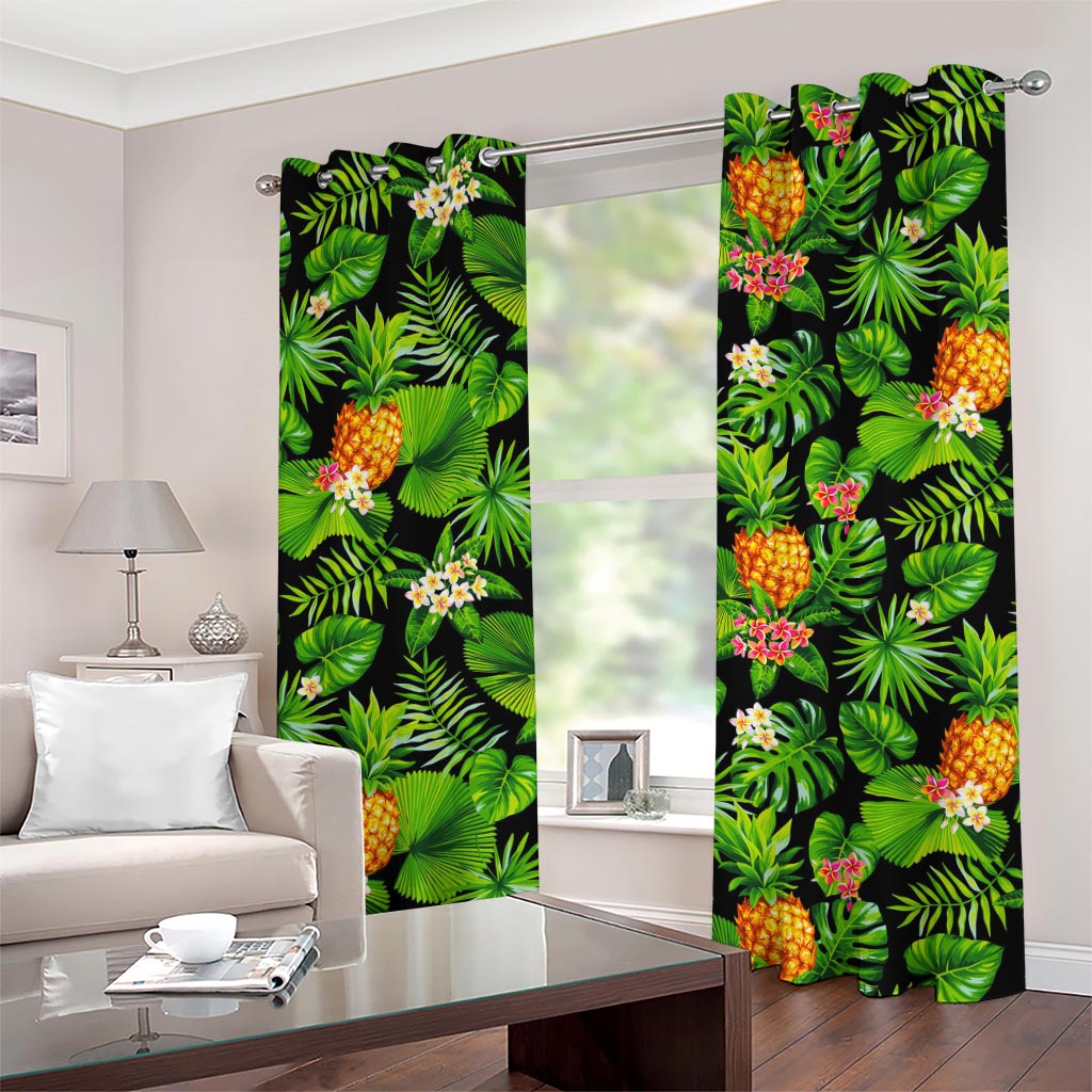 Black Hawaiian Pineapple Pattern Print Grommet Curtains