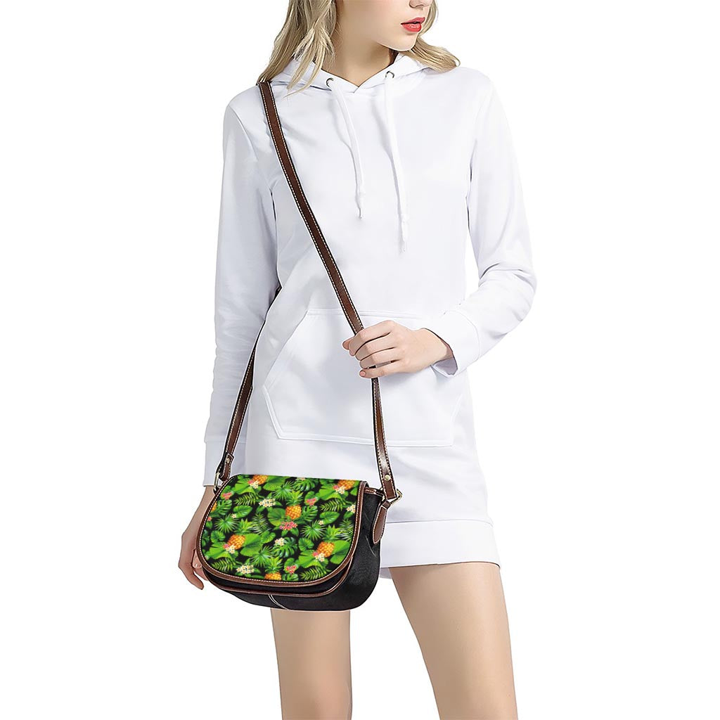 Black Hawaiian Pineapple Pattern Print Saddle Bag