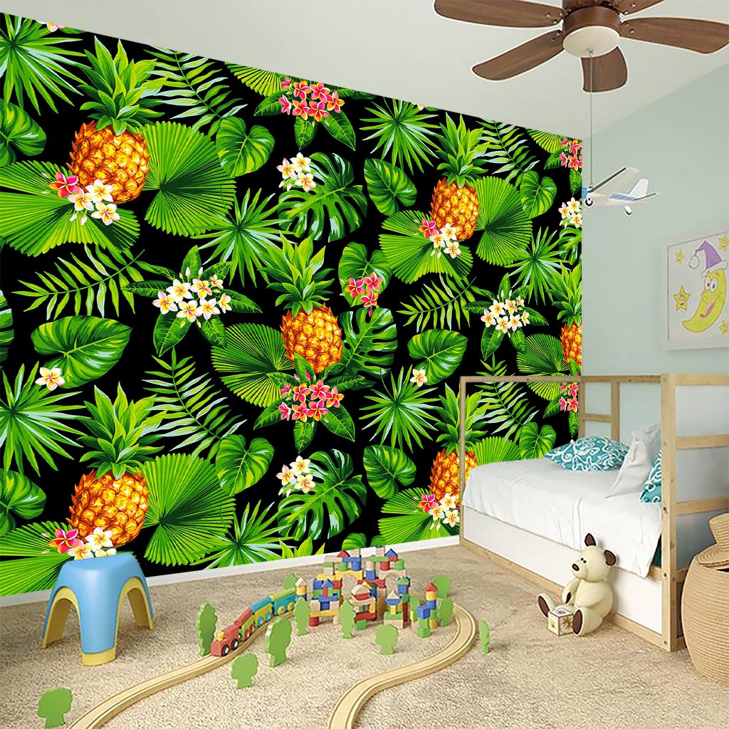 Black Hawaiian Pineapple Pattern Print Wall Sticker