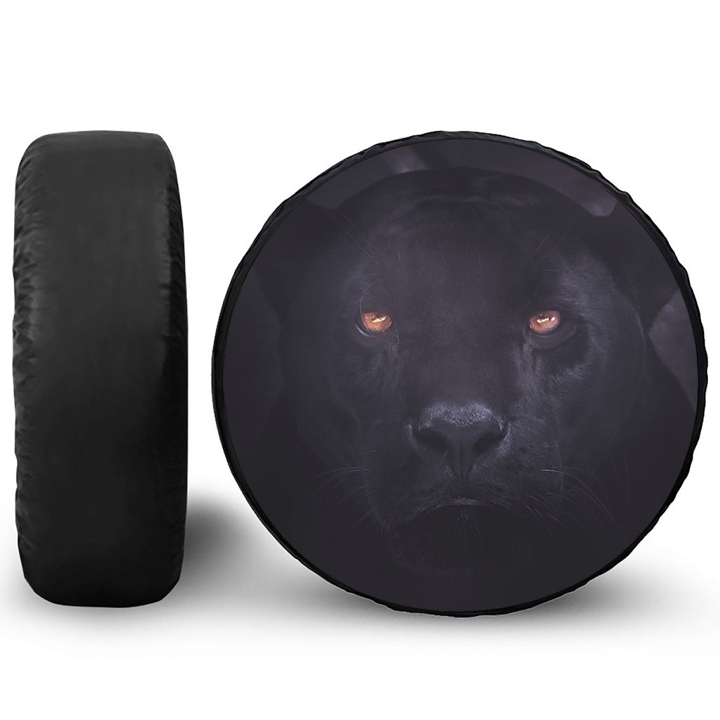 Black Jaguar Print Leather Spare Tire Cover