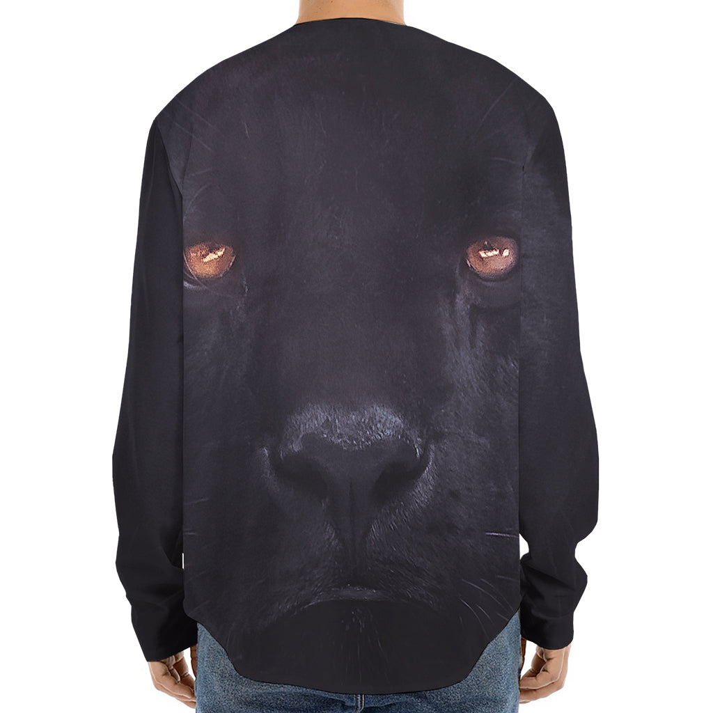 Black Jaguar Print Long Sleeve Baseball Jersey