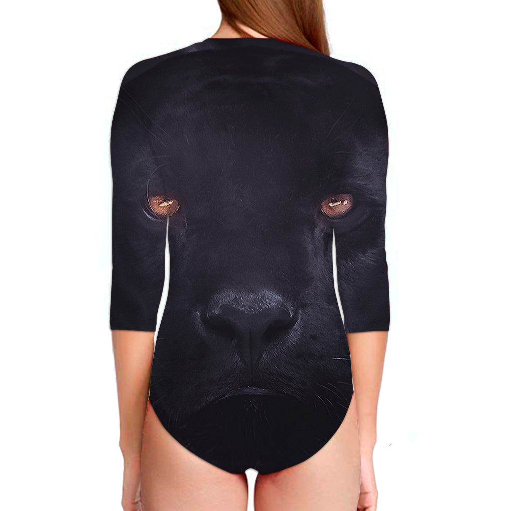 Black Jaguar Print Long Sleeve Swimsuit